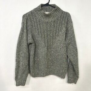 Grandpacore Tweed Knit Mock Neck Sweater S Gray Speckled Chunky Cozy‎ Vintage